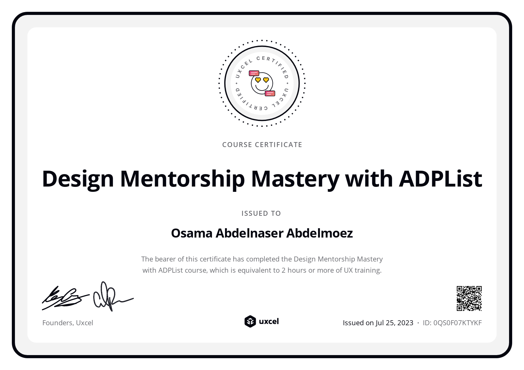 Osama Abdelnaser's certificate